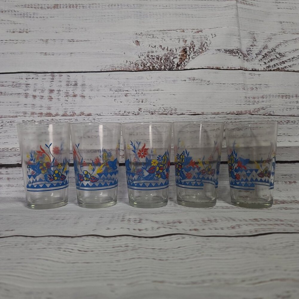 KRAFT Swanky Swig Drinking Glasses 1950s - 4 3/8" Tall - Flower - Colorful